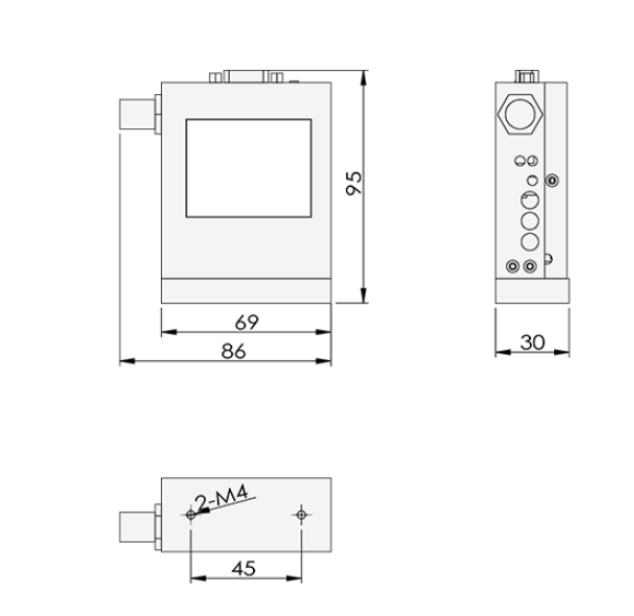 Dimensions of the High Temperature Base for a Thermal Mass Flow Controller