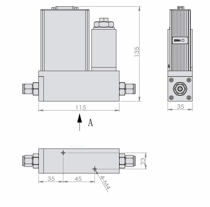 SI-10FA-MC Mass Flow Controller Dimensions