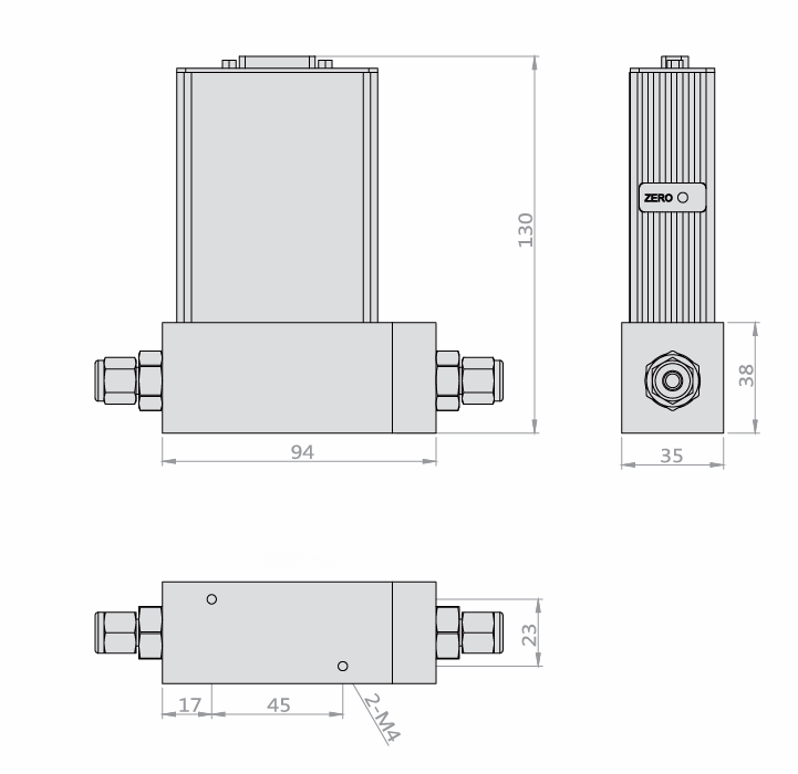 SI-10FA-MM Mass Flow Meter Dimensions