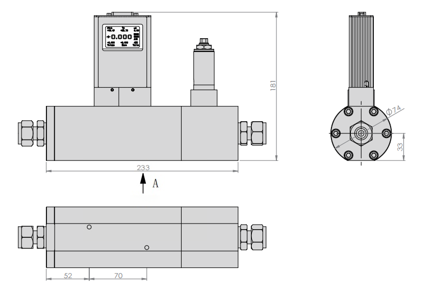 SI-10FC-B High-Range Gas Mass Flow Controller Dimensions