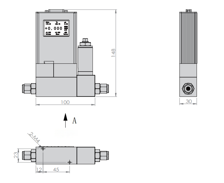 SI-10FC-L Low-Range Gas Mass Flow Controller Dimensions