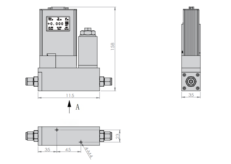 SI-10FC-M Medium-Range Gas Mass Flow Controller Dimensions