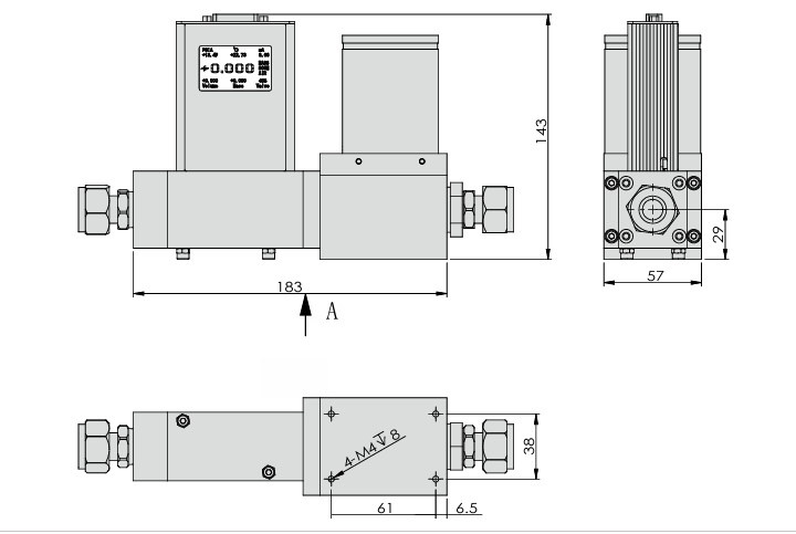 SI-10FDR Low Differential Pressure Gas Mass Flow Controller Size (Low range)