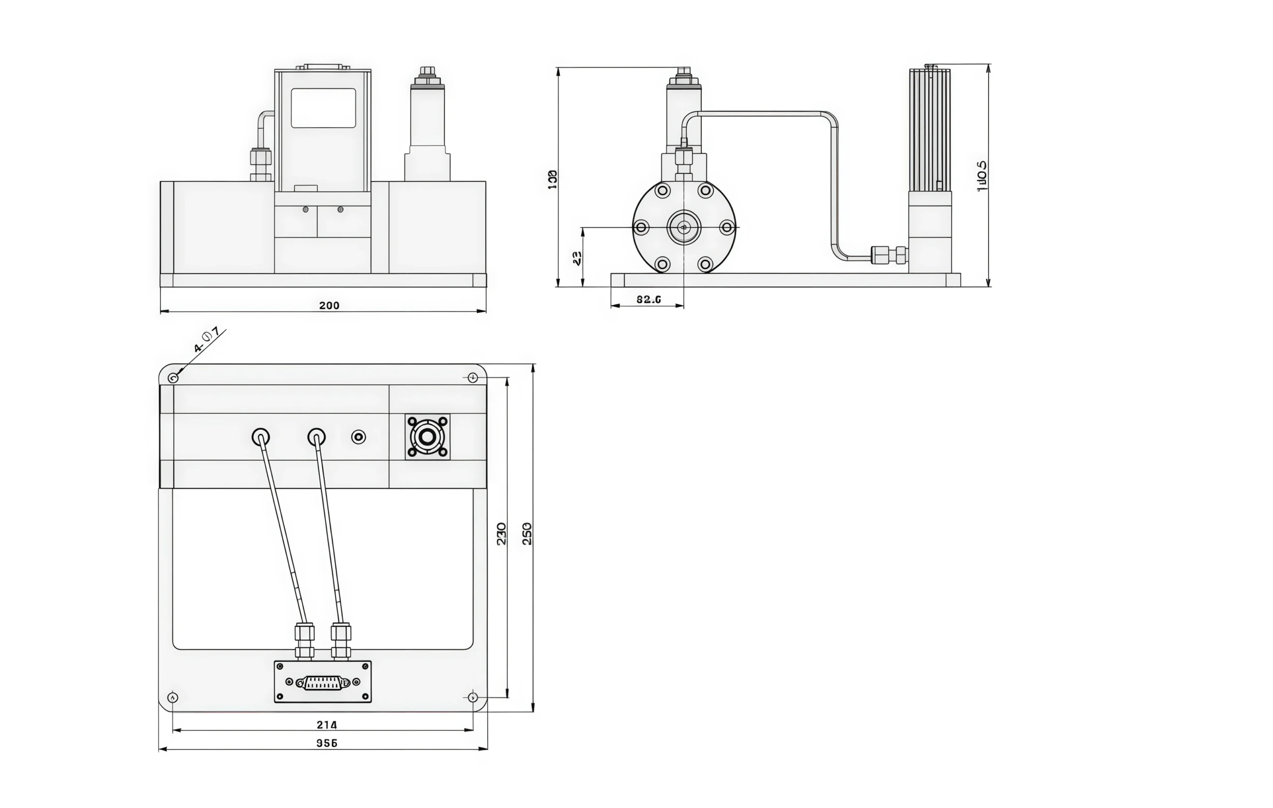 SI-10HT-BC High Temperature Mass Flow Controller-Meter Split Dimension