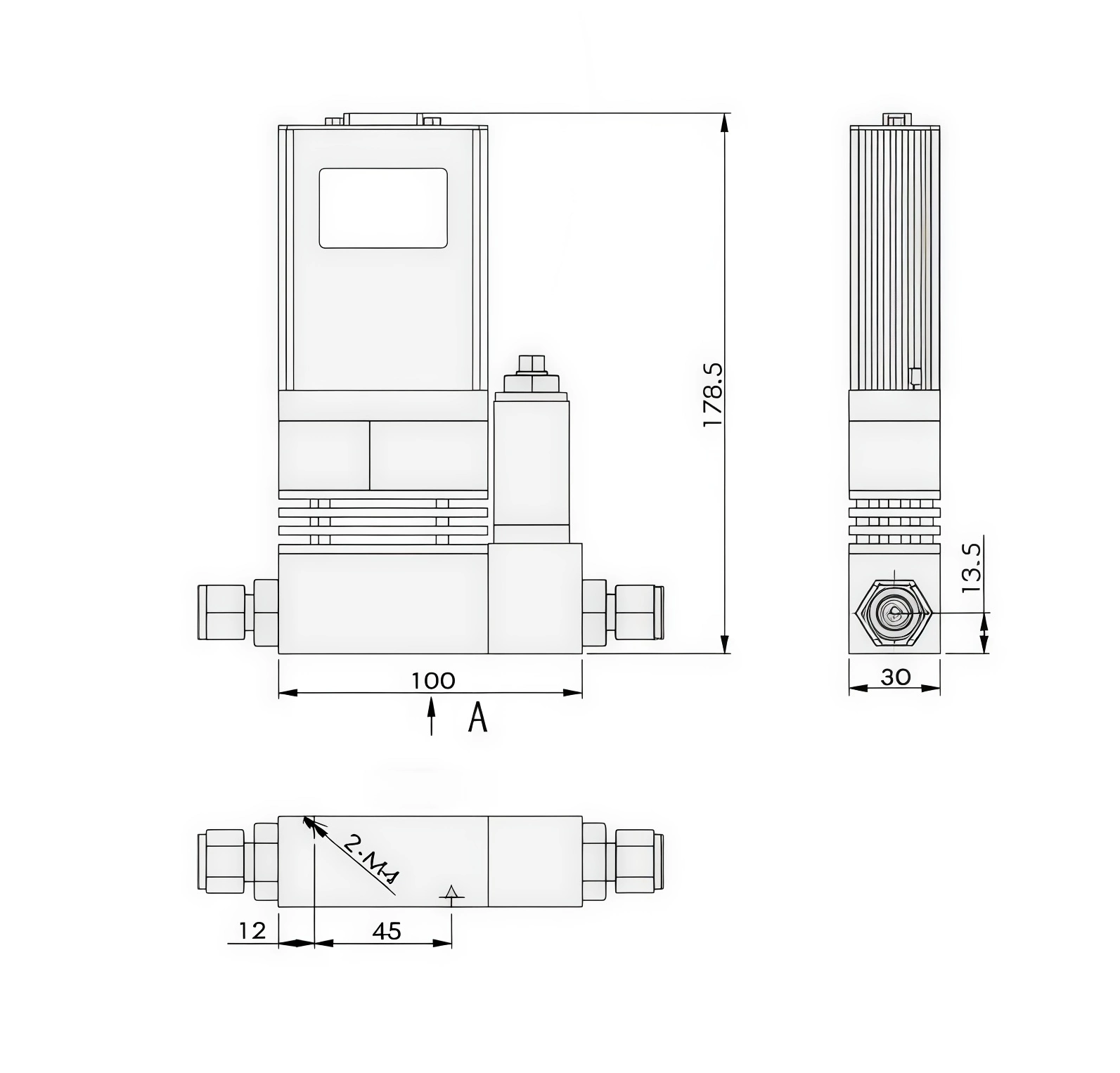 SI-10HT-LC High Temperature Mass Flow Controller-Meter Dimension
