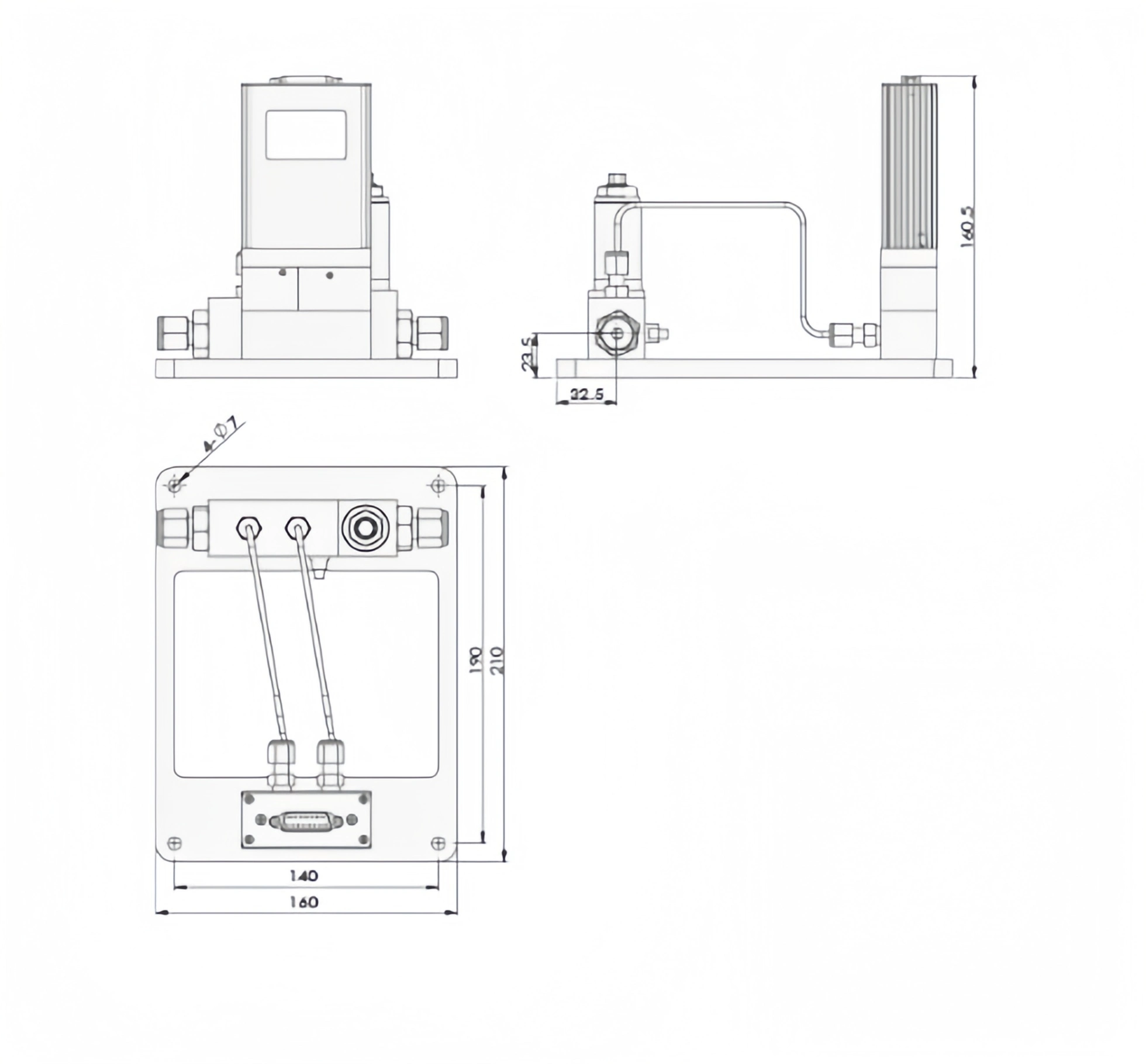 SI-10HT-LC High Temperature Mass Flow Controller-Meter Split Dimension