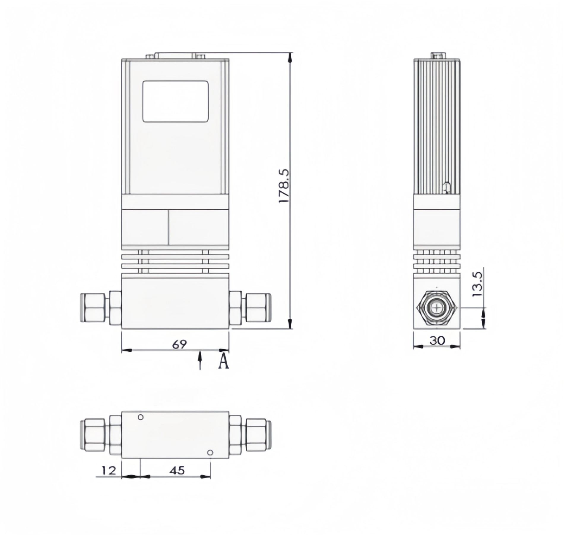 SI-10HT-LM High Temperature Mass Flow Controller-Meter Dimension