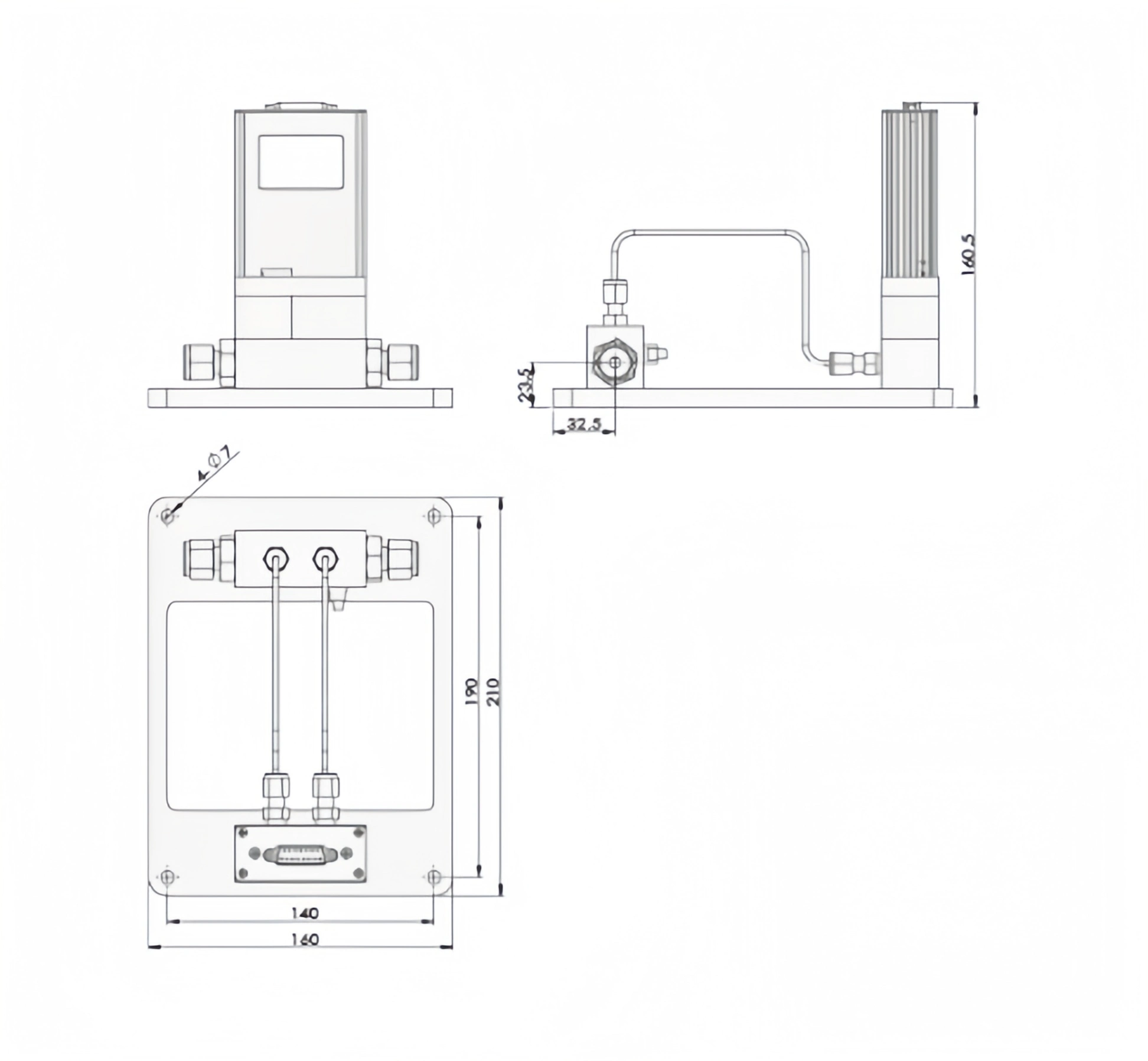 SI-10HT-LM High Temperature Mass Flow Controller-Meter Split Dimension