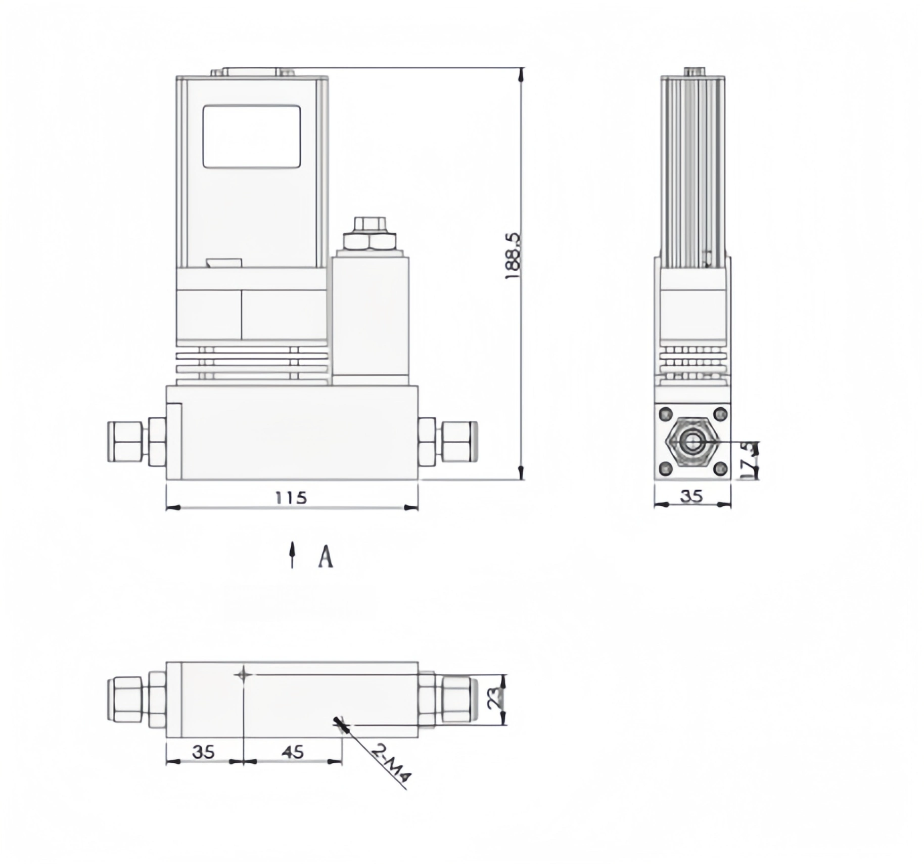 SI-10HT-MC High Temperature Mass Flow Controller-Meter Dimension
