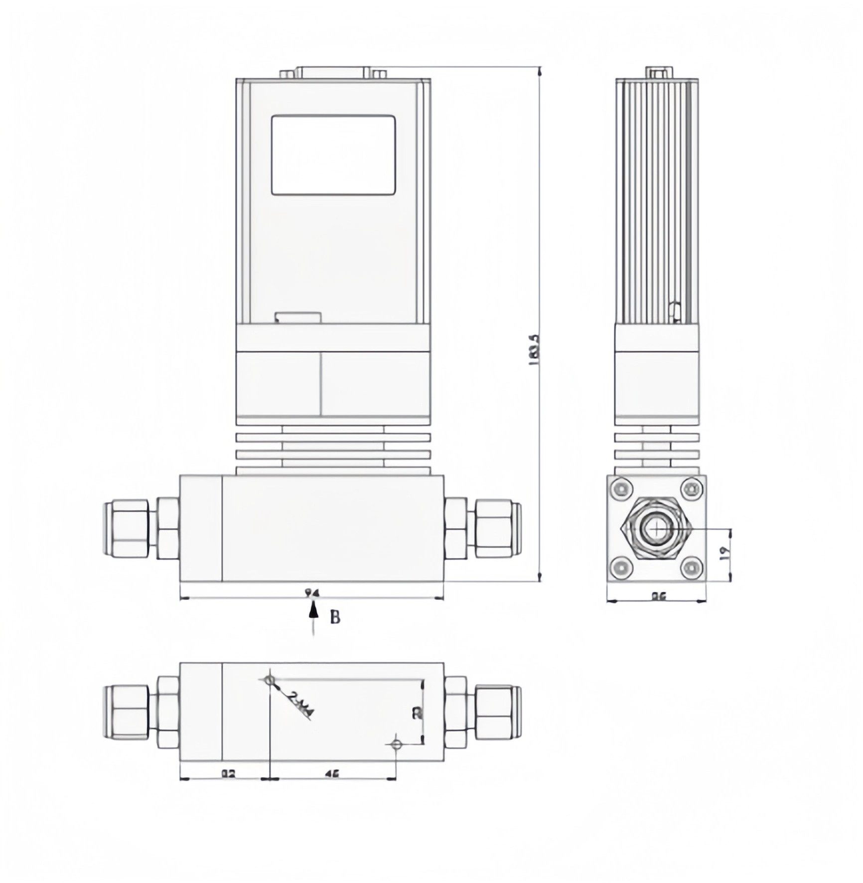 SI-10HT-MM High Temperature Mass Flow Controller-Meter Dimension