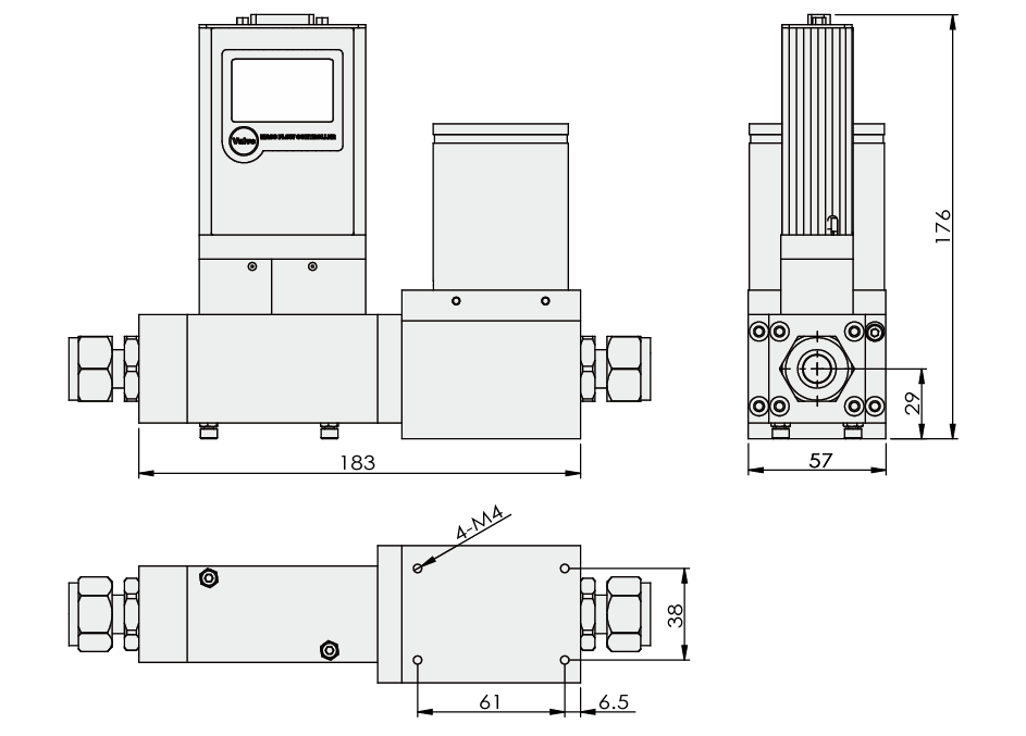 SI-10L-BC Liquid Flow Controller Large Range Dimensions