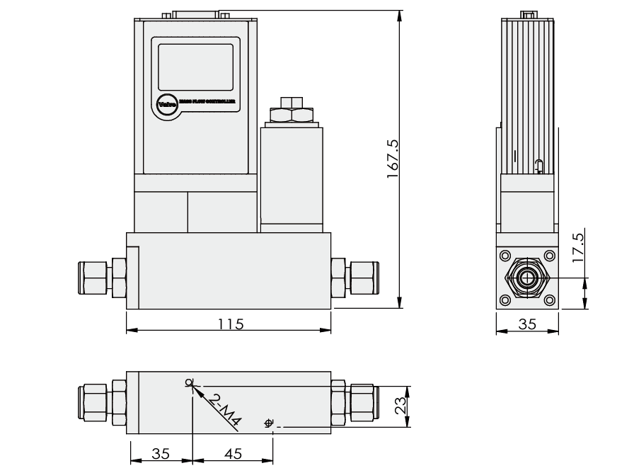 SI-10L-MC Liquid Flow Controller Mid-range Dimensions