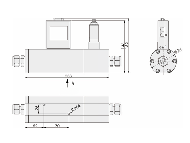 SI-20FD-BC High Accuracy Gas Mass Flow Controller Dimensions