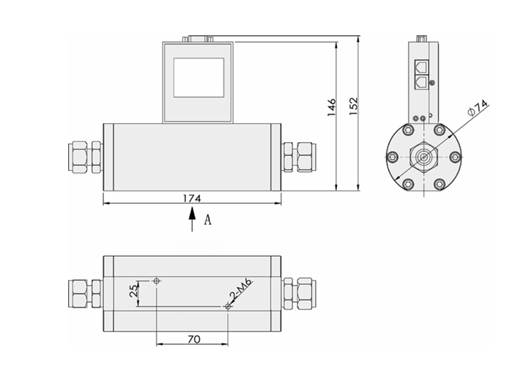 SI-20FD-BM High Accuracy Gas Mass Flow Meter Dimensions