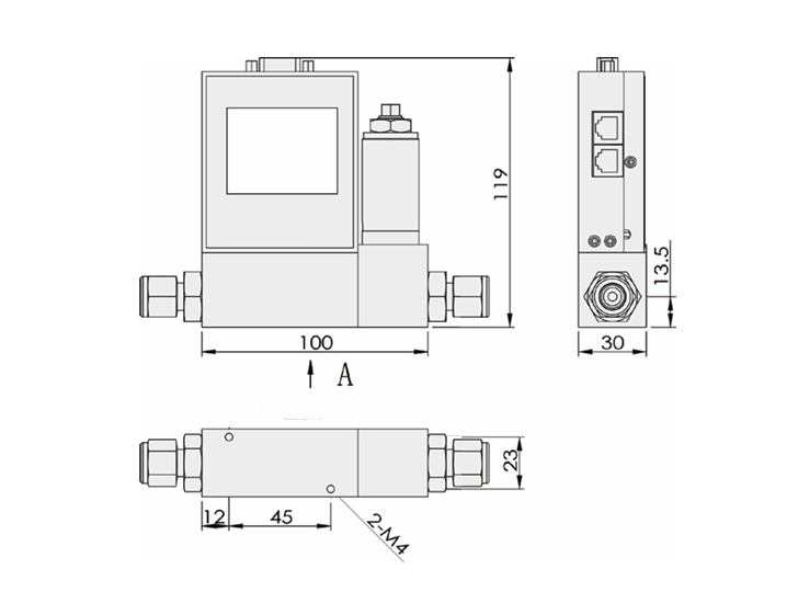 SI-20FD-LC High Accuracy Gas Mass Flow Controller Dimensions