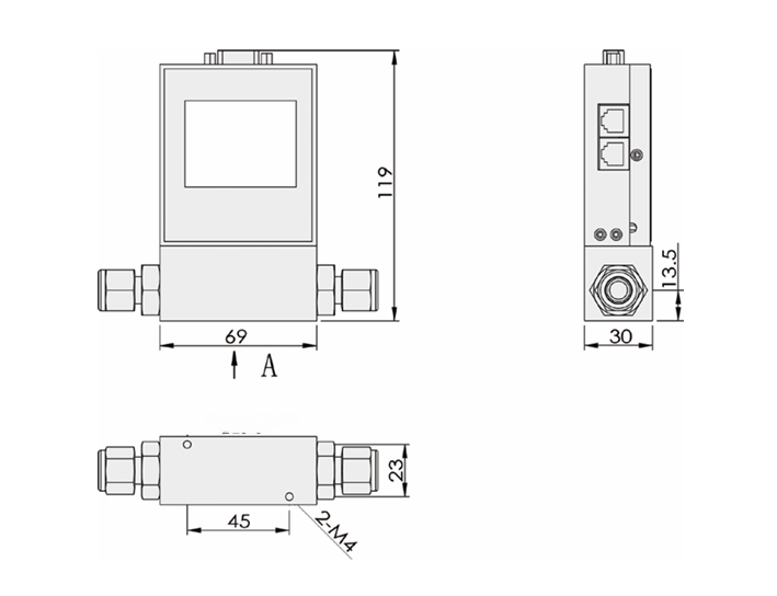 SI-20FD-LM High Accuracy Gas Mass Flow Meter Dimensions