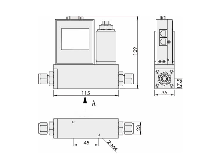 SI-20FD-MC High Accuracy Gas Mass Flow Controller Dimensions
