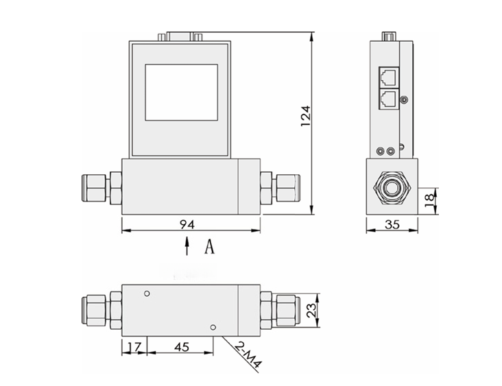SI-20FD-MM High Accuracy Gas Mass Flow Meter Dimensions