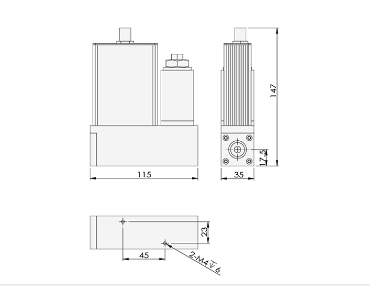SI-20FDH-MC High Temperature Thermal Mass Flow Controller Dimension Diagram