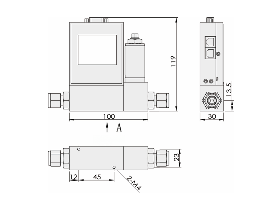 SI-20FDL-C Liquid Mass Flow Controller Dimensions