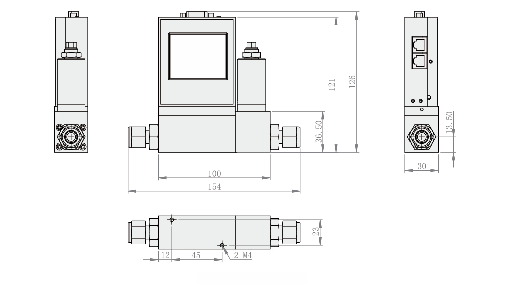 SI-30FC-L Compact DP Mass Flow Controller Dimension