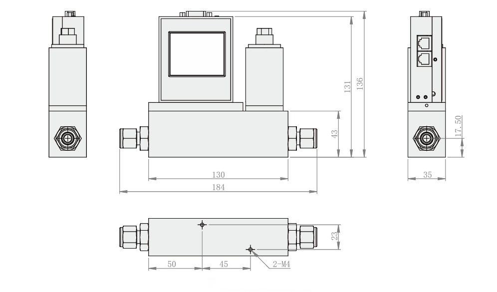 SI-30FC-MC Compact DP Mass Flow Controller Dimensions