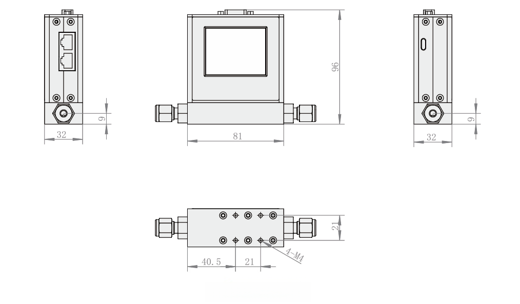 SI-30FC-SC Compact DP Mass Flow Controller Dimension