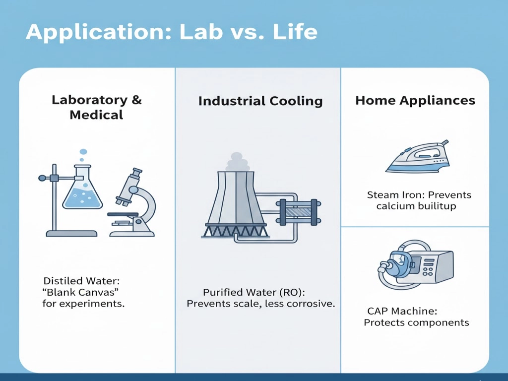 applications for distilled water and purified water